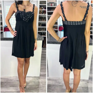 Sue Wong Black Dotted Silk Cocktail Dress $288